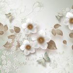 پوستر دیواری طرح گل پنج پر سفید زمینه سبز
