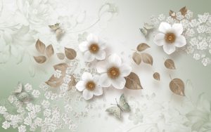 پوستر دیواری طرح گل پنج پر سفید زمینه سبز