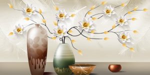 پوستر دیواری طرح گل بادلرزون داخل گلدون