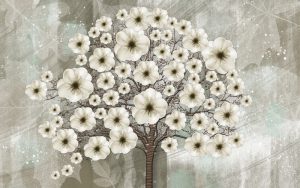پوستر دیواری طرح نقاشی درخت و شکوفه سفید