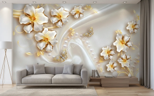 پوستر دیواری گل مرواریدی پروانه‌ای لوکس