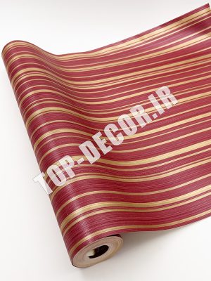 کاغذ دیواری قابل شستشو PVC طرح راه‌راه کلاسیک قرمز و طلایی