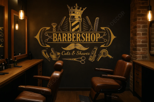پوستر دیواری آرایشگاه مردانه وینتیج طلایی