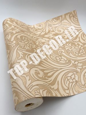 کاغذ دیواری قابل شستشو PVC طرح کلاسیک کرم برجسته