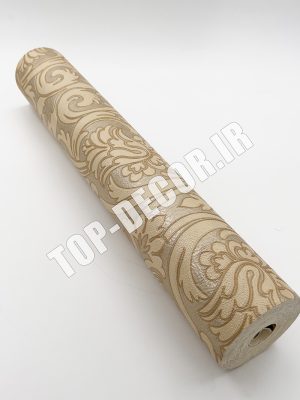 کاغذ دیواری قابل شستشو PVC طرح کلاسیک کرم-طلایی برجسته