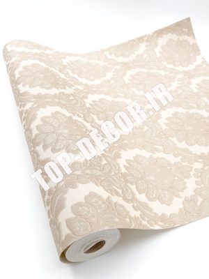 کاغذ دیواری قابل شستشو PVC طرح گل برجسته کرم