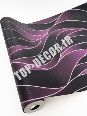 کاغذ دیواری قابل شستشو PVC طرح موج‌های بنفش و مشکی