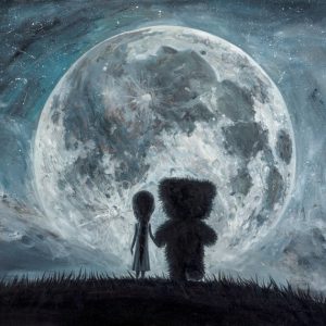 پوستر دیواری طرح ماه و دو همراه زیر نور شب