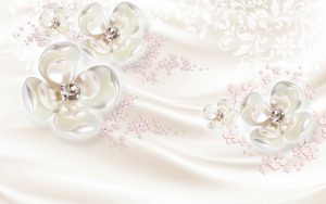 پوستر دیواری گل مرواریدی روی زمینه حریر کرمی