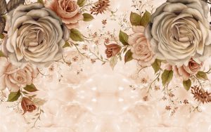 پوستر دیواری گل رز زمینه سنگ مرمر کرم