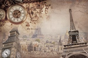 پوستر دیواری برج ایفل و ساعت کلاسیک لندن