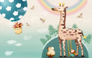 پوستر دیواری زرافه و بالن آبی