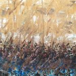 پوستر دیواری آبستره طلایی و آبی