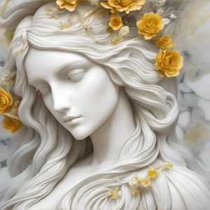 پوستر دیواری “بانوی مرمرین با گل‌های طلایی”