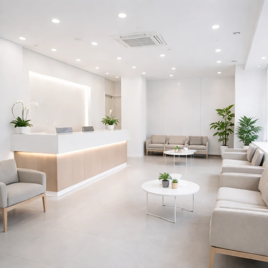 فضای پذیرش یا لابی با طراحی سفید و مینیمال