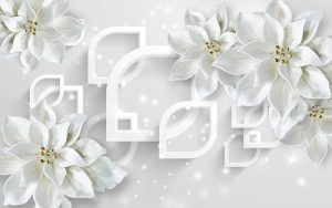 پوستر دیواری سه‌بعدی گل سفید