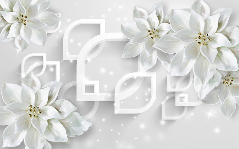 پوستر دیواری سه‌بعدی گل سفید