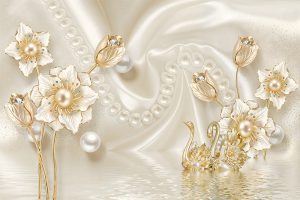 پوستر دیواری سه‌بعدی گل مرواریدی طلایی