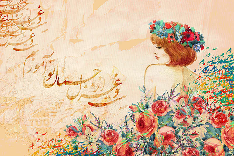 پوستر دیواری چهره زن و گل رز