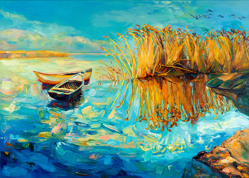 پوستر دیواری منظره قایق روی آب